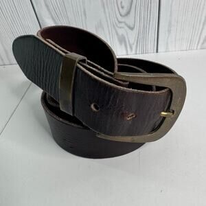Vintage Unbranded Brown Leather Belt Sz 38 Brass Buckle Riveted Suede Underside